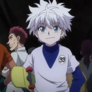 🍶 Killua Zoldyck Hunter x Hunter Anime, Killua Zoldyck, Hunter x Hunter, Desenho animado, Cabelo branco, Skate telegram sticker