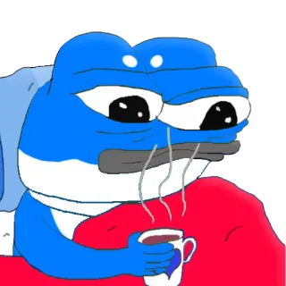☕️ Pepe the Frog pepe, grenouille, mème, triste, bleu, mème internet, malade, malade telegram sticker