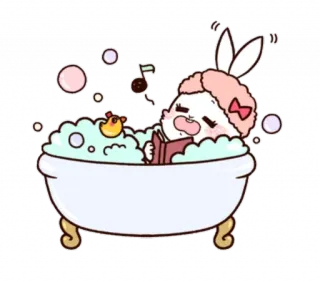 🛁 coelho, banho, bolhas, livro, desenho animado, fofo, relaxamento, pato de borracha telegram sticker