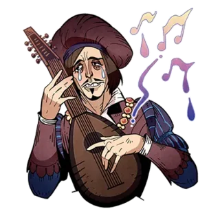 😭 Dandelion The Witcher bard, lutnia, muzyka, fantasy, Jaskier, Wiedźmin, postać, muzyk telegram sticker