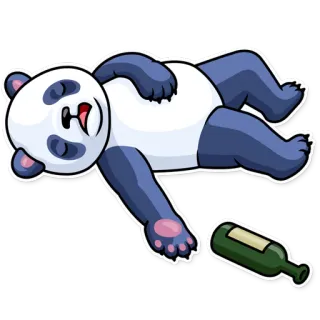 🍺 Панда, Пьяный, Алкоголь, Бутылка, Без сознания, Спит, Мультик telegram sticker