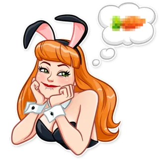 😏 мультфильм, кролик, женщина, рыжие волосы, морковь, пинап telegram sticker