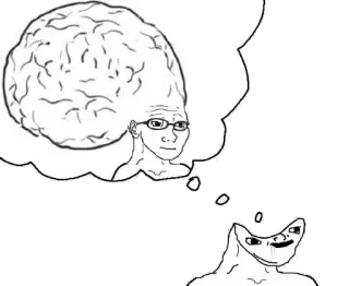 😦 meme, brain, intellectual, big brain, thinking, nerd, wojak telegram sticker