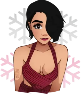 😳 dibujo animado, mujer, vestido rojo, personaje, ilustración, retrato telegram sticker