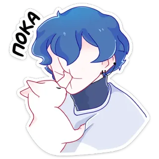 👋 ПОКА Menino anime, Gato, Russo, Cabelo azul, Despedida, Desenho animado whatsapp sticker
