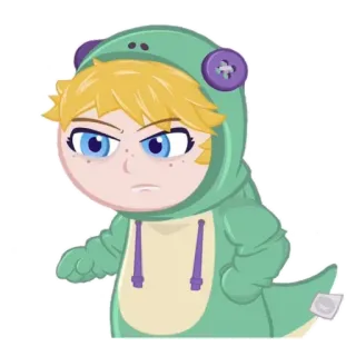 ⚡️ personnage, dinosaure, costume, en colère, autocollant, cheveux blonds, dessin animé telegram sticker