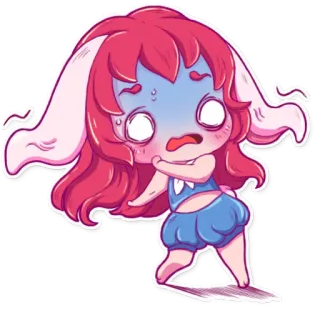 😱 Chibi, Desenho animado, Assustado, Fofo, Cabelo rosa, Pele azul telegram sticker