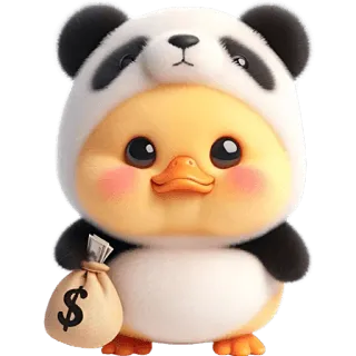 🤑 lindo, pato, panda, dinero, dólares, dibujos animados, animal, pegatina telegram sticker