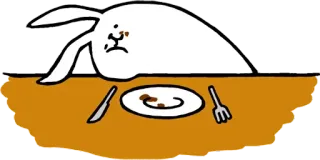 😩 coniglio, coniglio, cibo, tavolo, mangiare, divertente, cartone animato, pasto telegram sticker