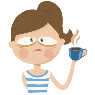 ☕ lelah, kopi, wanita, pagi, kelelahan, kartun telegram sticker