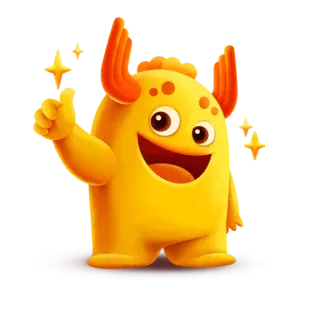 👍 mostro, carino, cartone animato, giallo, amichevole, brillantini telegram sticker