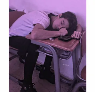 😴 ngủ, bàn, sinh viên, mệt mỏi, lớp học telegram sticker