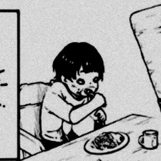 🥄 child, eating, table, illustration, drawing whatsapp sticker