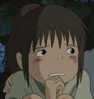 😥 Chihiro Ogino Spirited Away Anime, Ragazza, Triste, Preoccupata, La città incantata telegram sticker