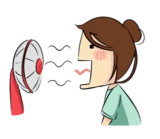 🔥 ventilateur, femme, dessin animé, illustration, refroidissement, air, vent whatsapp sticker