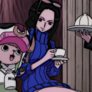 📜 Nico Robin One Piece 妮可·罗宾, 海贼王, 动漫, 卡通, 咖啡, 放松, 开朗, 草帽团 telegram sticker