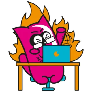 💻 การ์ตูน, แมว, แล็ปท็อป, ไฟ, เครียด, ทำงาน, โต๊ะทำงาน telegram sticker