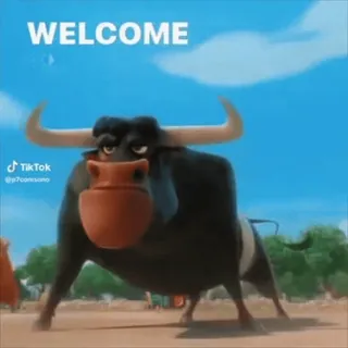 🤩 WELCOME taureau, animal, dessin animé, bienvenue, animation whatsapp sticker