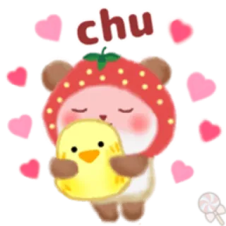 💕 chu かわいい, いちご, くま, ハート, ひよこ, 漫画, カワイイ telegram sticker