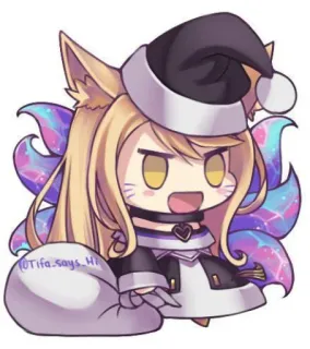 🎅 Tifa.says_Hi Anime, Chibi, Kawaii, Fille Renard, Bonnet Père Noël whatsapp sticker