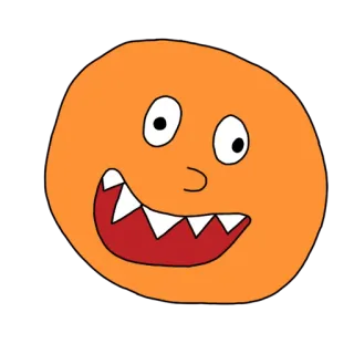 😀 desenho animado, rosto, laranja, feliz, dentes, criatura whatsapp sticker