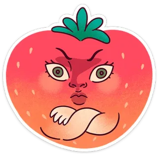 🍓 tomate, fruta, zangado, desenho animado, expressão facial, engraçado, quadrinhos telegram sticker