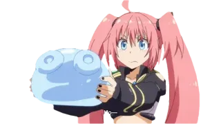 😧 Milim Nava That Time I Got Reincarnated as a Slime Anime, Slime, Pelo rosa, Dibujos animados, Lindo, Reencarnado whatsapp sticker