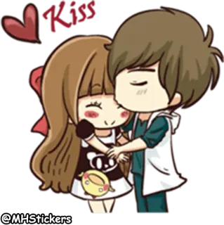 😘 pareja, amor, dibujos animados, abrazo, lindo whatsapp sticker