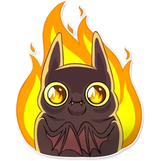 🔥 con dơi, động vật, dễ thương, hoạt hình, ngọn lửa, lửa, kawaii, nhãn dán telegram sticker