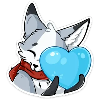 💙 lis, zwierzę, serce, słodki, kreskówka, szalik, naklejka telegram sticker
