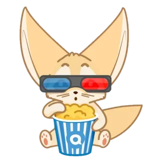 🦊 raposa, óculos 3D, pipoca, assistindo filme, animal, desenho animado, fofo telegram sticker