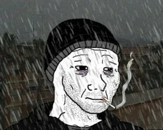 😞 sad, smoking, rain, wojak, depressed, lonely telegram sticker