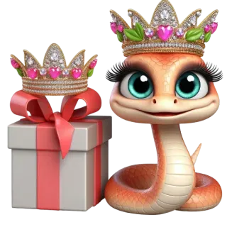 🐱 งู, มงกุฎ, สัตว์, การ์ตูน, น่ารัก, ของขวัญ, ของที่ระลึก, สัตว์เลื้อยคลาน whatsapp sticker