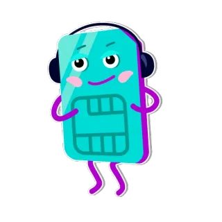 🎶 kartu SIM, headphone, kartun, maskot, teknologi, digital whatsapp sticker