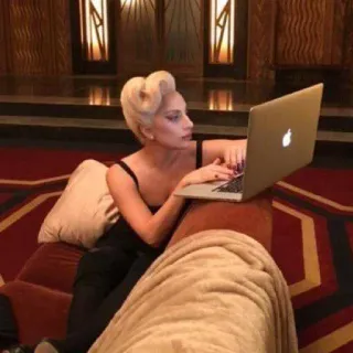 👀 Lady Gaga, laptop, celebrity, woman, singer, entertainment telegram sticker
