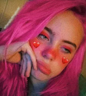 😔 Billie Eilish Billie Eilish, singer, pink hair, broken heart, portrait telegram sticker