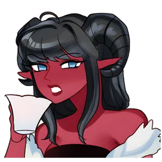 ☕ demon, girl, cartoon, fantasy, tea telegram sticker