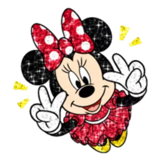 ✌️ Minnie Mouse Minnie Maus, Cartoon, Figur, Disney, Rot, Glitzer, Friedenszeichen telegram sticker