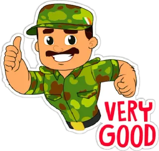 🇮🇳 VERY GOOD Cartone animato, Soldato, Militare, Pollice in su, Positivo telegram sticker