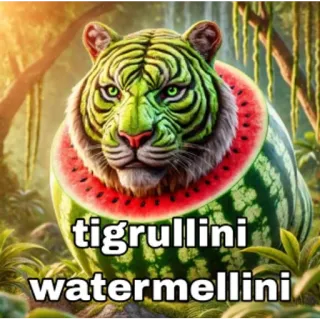 🐅 tigrullini
watermelllini 老虎, 西瓜, 搞笑, 动物, 混合, 水果, 数字艺术, 自然 telegram sticker