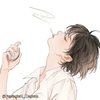 🚬 cigarrillo, fumar, anime, chico, joven, ilustración whatsapp sticker
