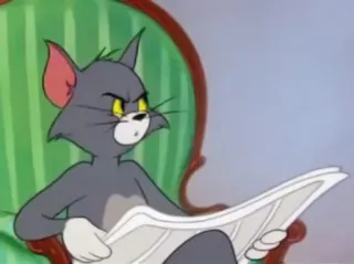 😕 Tom Cat Tom and Jerry Cartone animato, Gatto, Giornale, Arrabbiato, Seduto, Personaggio telegram sticker