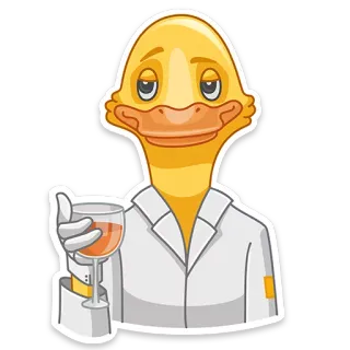 🍷 鸭子, 葡萄酒, 玻璃杯, 酒精, 卡通, 动物, 黄色, 可爱 telegram sticker