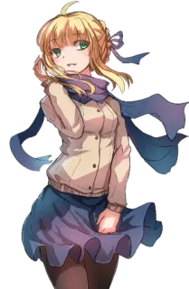 😁 Saber Fate/stay night anime, nhân vật, cô gái, tóc vàng, váy telegram sticker