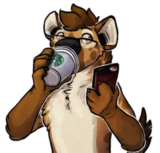 ☕ antropomórfico, animal, hiena, café, starbucks, furry, teléfono, dibujos animados telegram sticker
