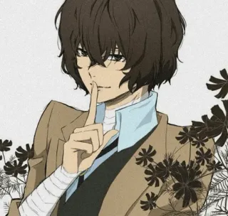 🎐 Osamu Dazai Bungou Stray Dogs anime, shush, brown hair, bandage, secret telegram sticker