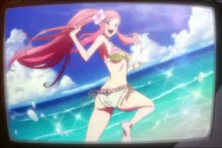 👙 Anime, Plage, Bikini, Femme, Océan, Télé telegram sticker
