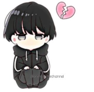 💔 anime, sad, broken heart, chibi, cartoon whatsapp sticker