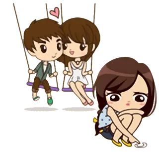 😔 Dibujos animados, Amor, Pareja, Triste, Relación, Columpio whatsapp sticker