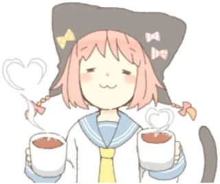 😁 fofo, anime, gato, kawaii, café, coração, menina, bebida quente telegram sticker